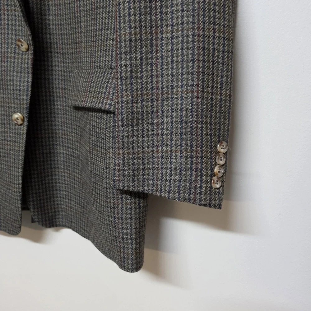 Paul Stuart Wool Tweed Sport Coat Blazer 46L Houndstooth Overcheck‎ USA Vintage